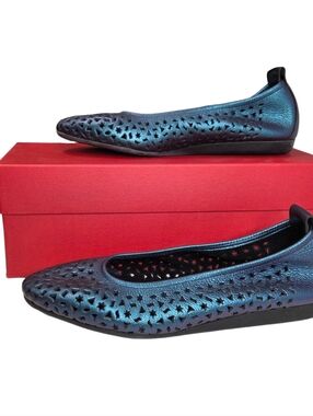 Arche Flats Lilly Ballet Flats France Leather Hopi Metal Blue Size 38 (US 7)